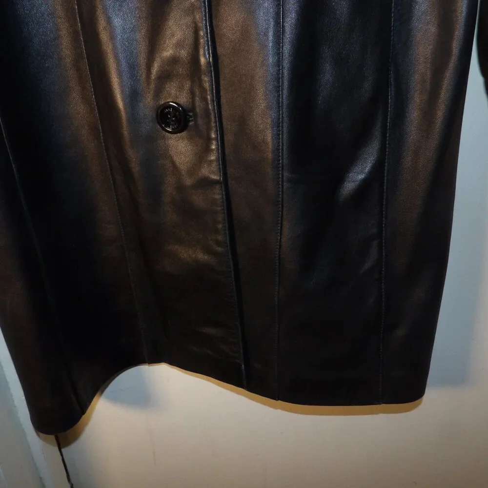 Anne Klein Supple 100% Leather Trench Coat Sz L - Picture 3 of 5
